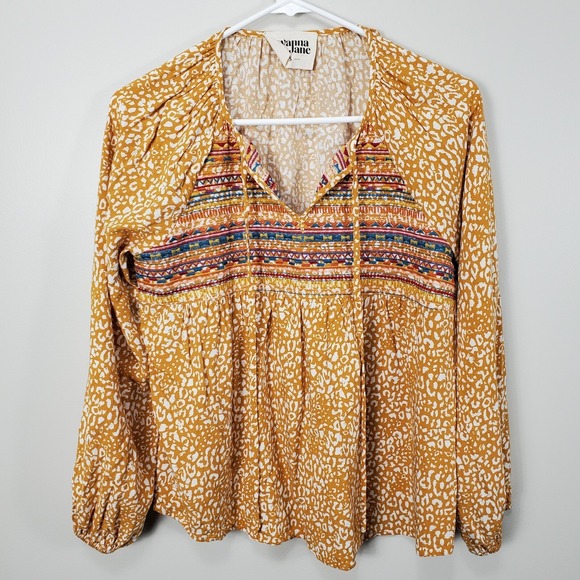 Savanna Jane Tops - Savanna Jane Sleeveless Embroidered Cactus Gold Leopard Print Top Size Small
